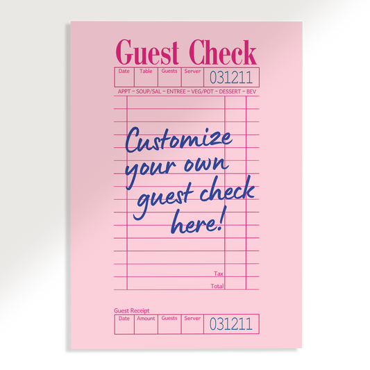 CUSTOM Guest Check Wall Art Print (Pink)