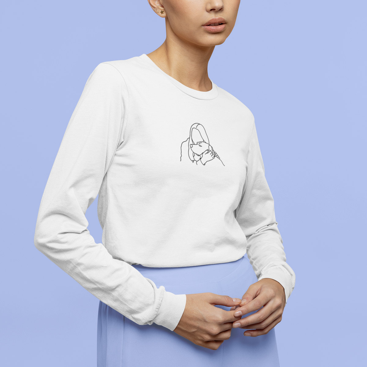 CUSTOM Embroidered Photo Portrait Long Sleeve T-Shirt