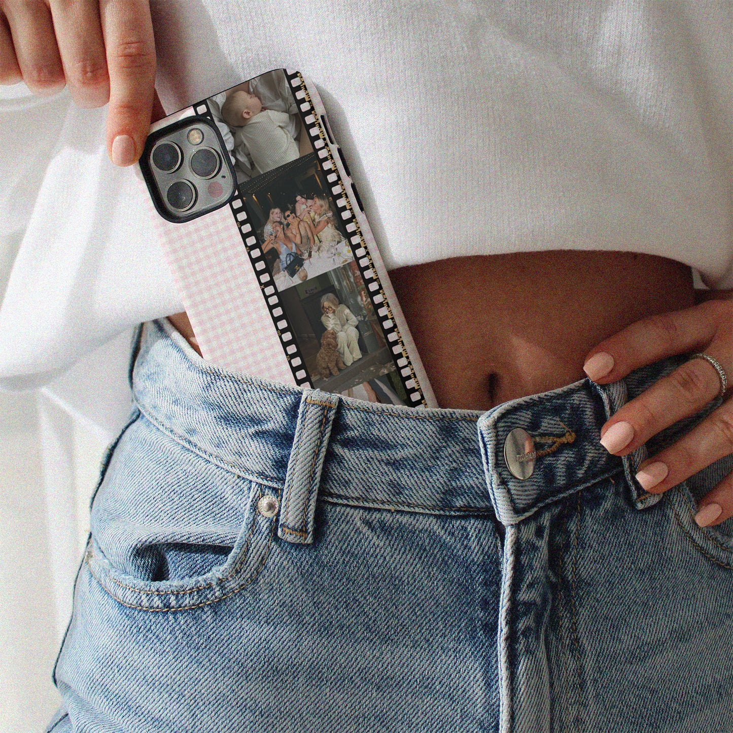 CUSTOM PHOTO Aesthetic Baby Pink Gingham iPhone Case
