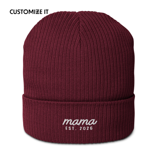 CUSTOM Mama Year Embroidered Organic Ribbed Beanie