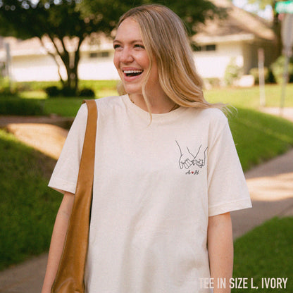 CUSTOM Couple Initials Embroidered T-Shirt - Pinky Promise