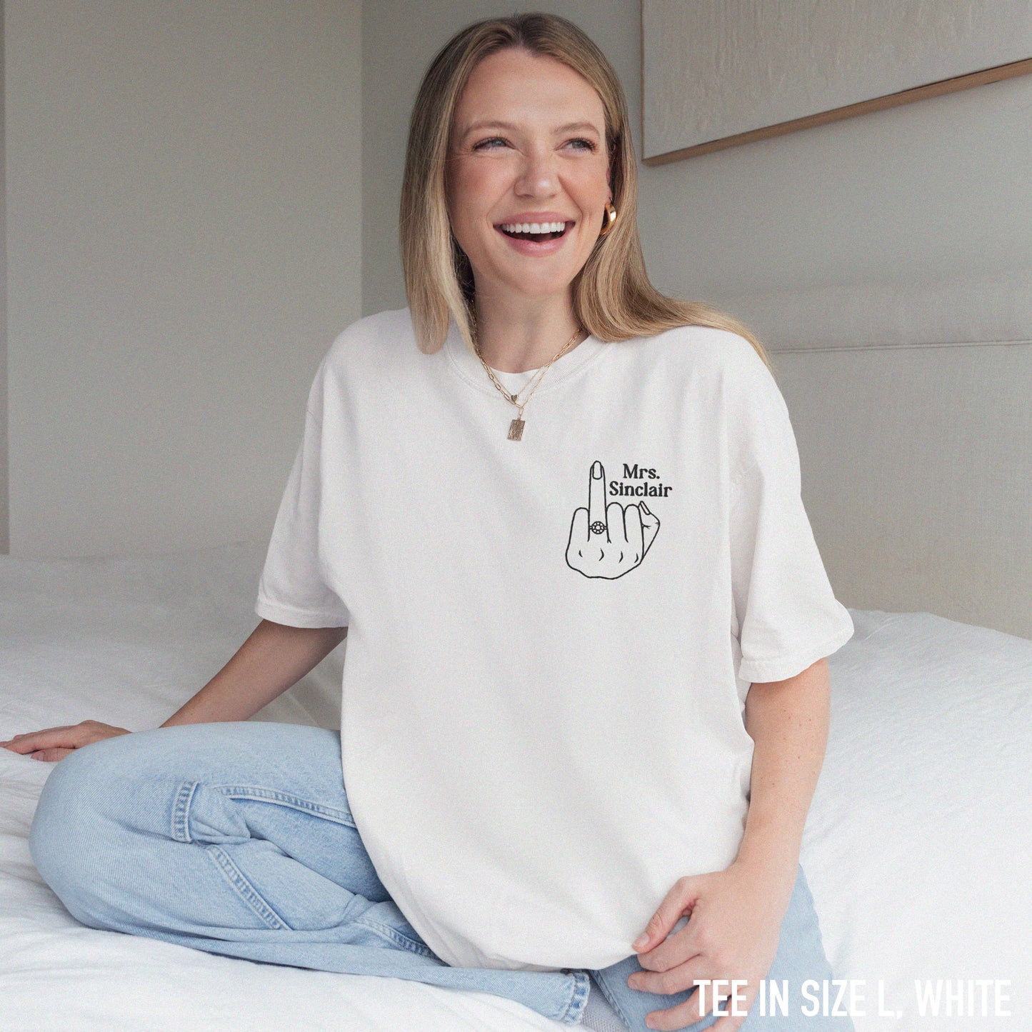 CUSTOM Bride Surname Newlywed Embroidered Premium T-Shirt