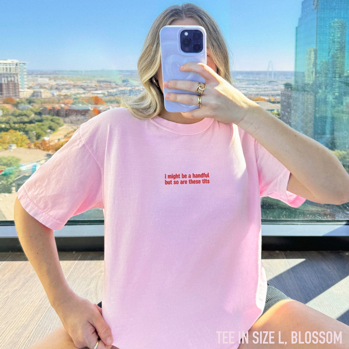I Might Be a Handful So Are These Tits Embroidered Classic T-Shirt