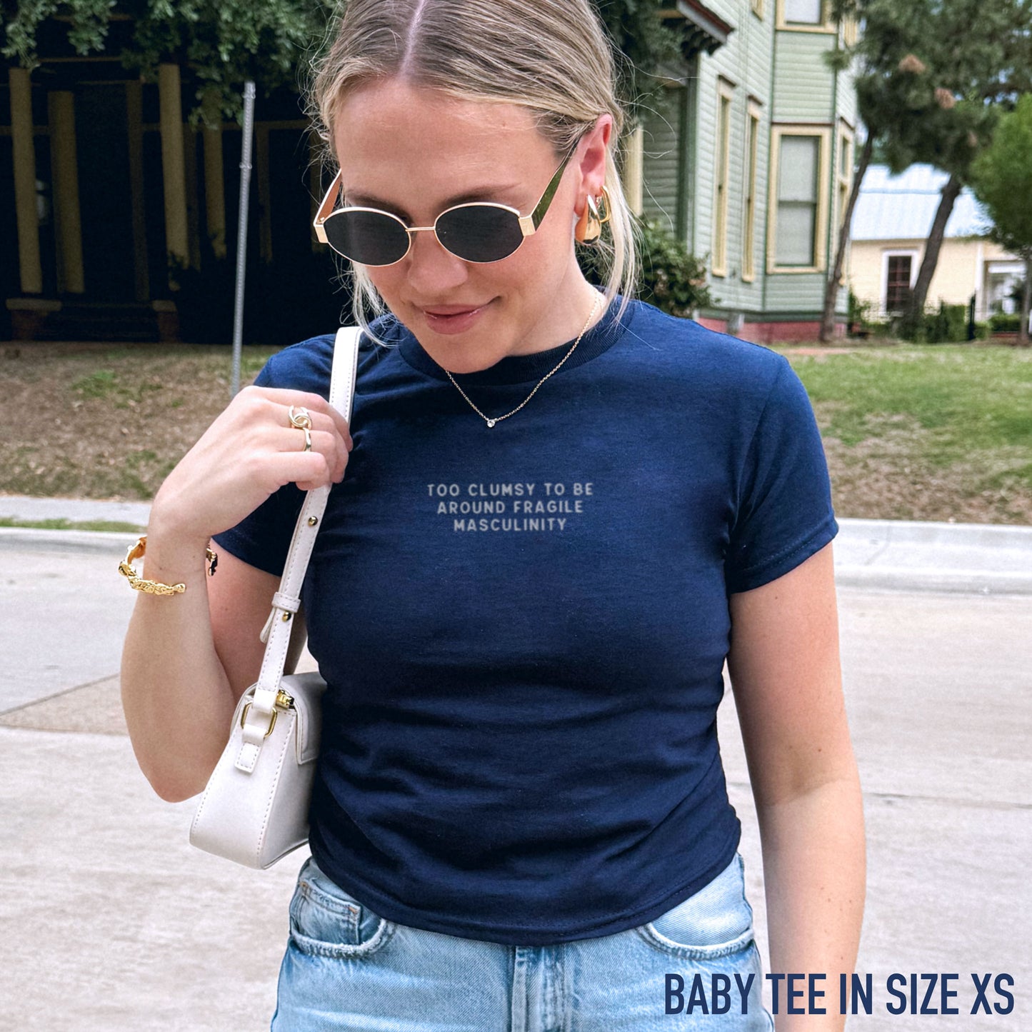 Too Clumsy Around Fragile Masculinity Embroidered Baby Tee