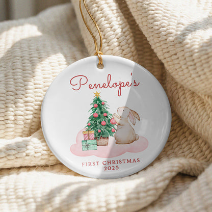 CUSTOM Baby's First Christmas Bunny Ceramic Christmas Ornament