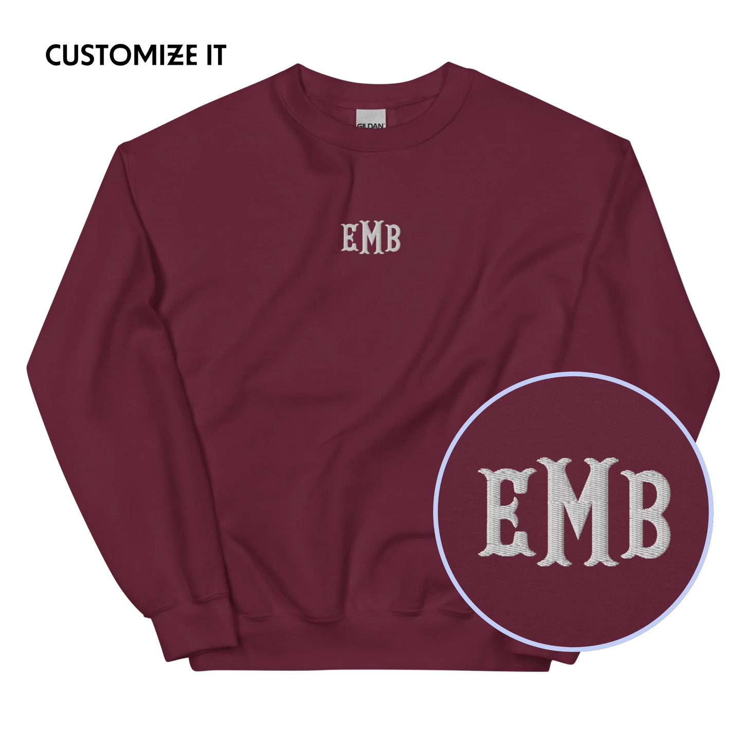 CUSTOM Fishtail Monogrammed Initials Embroidered Sweatshirt