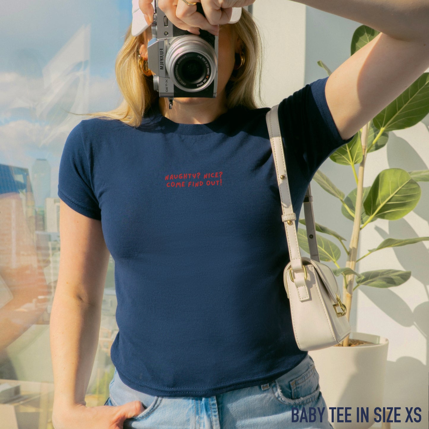 Naughty Nice Come Find Out Christmas Embroidered Baby Tee