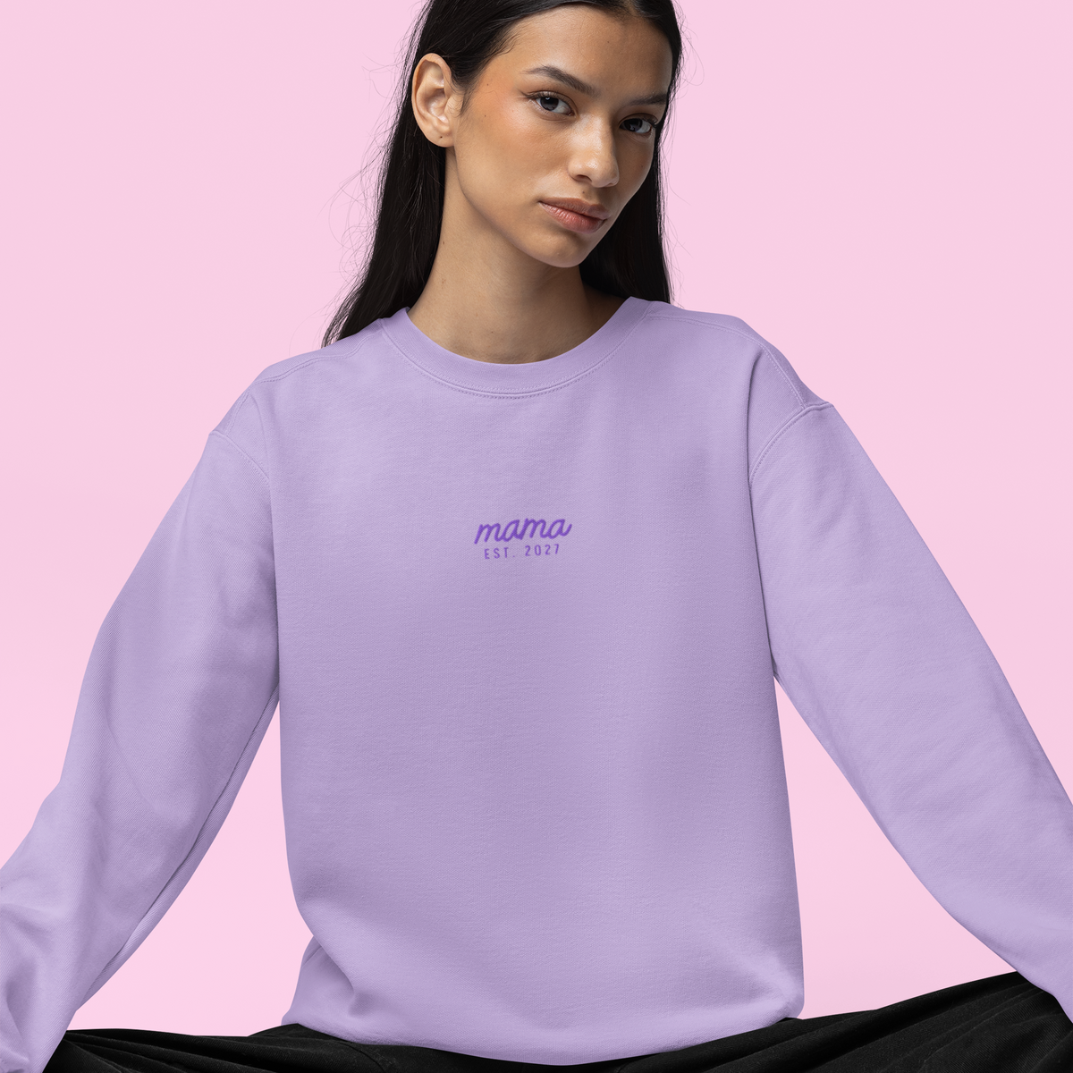 CUSTOM Mama Year Embroidered Vintage Wash Crewneck Sweatshirt