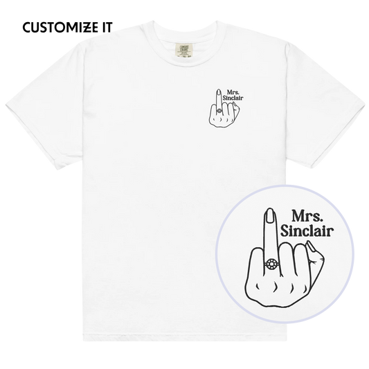 CUSTOM Bride Surname Newlywed Embroidered Premium T-Shirt