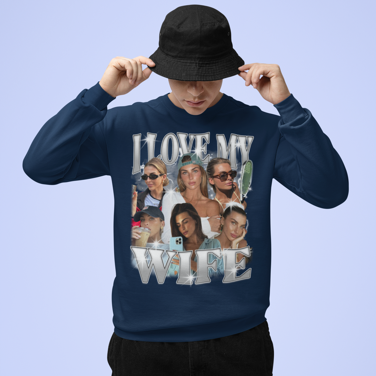 CUSTOM I Love My Wife Photo Bootleg Vintage Wash Crewneck Sweatshirt