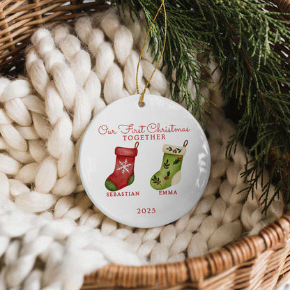 CUSTOM Our First Christmas Together Stockings Ceramic Christmas Ornament