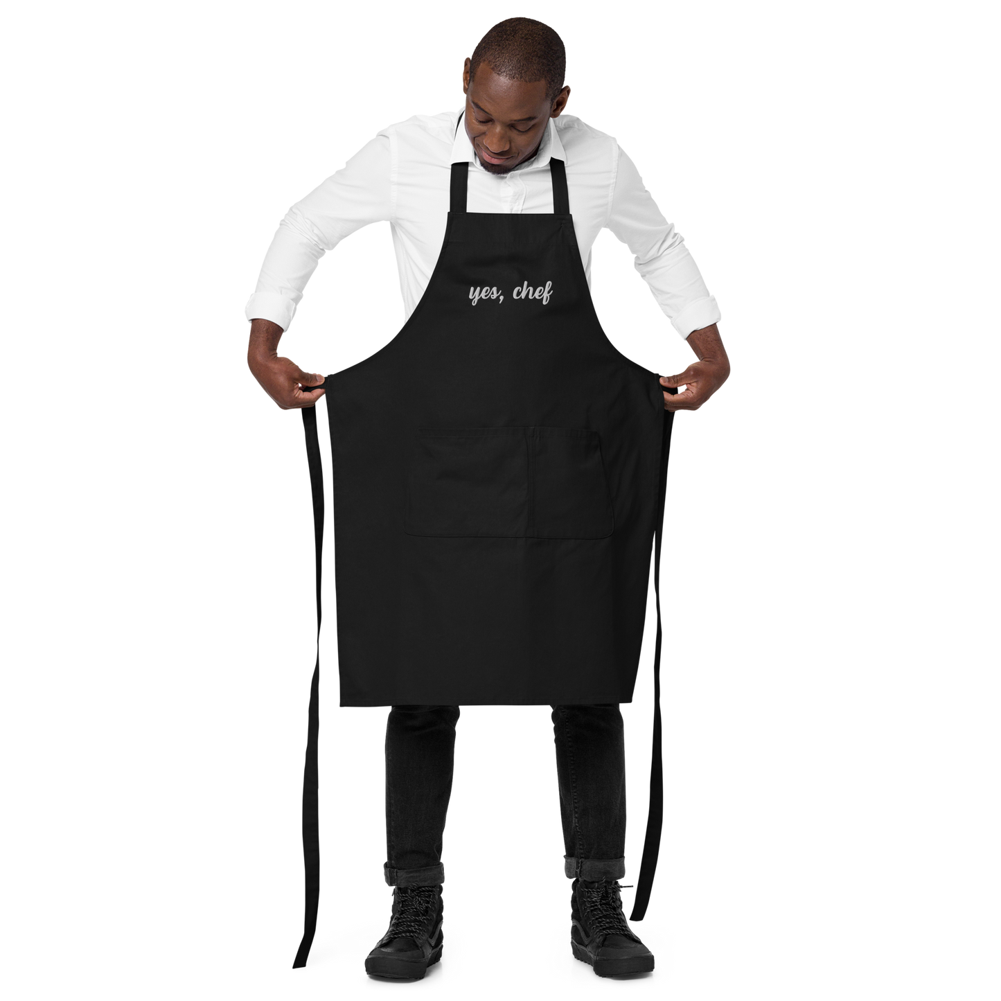 Yes, Chef Cursive Embroidered Organic Cotton Apron