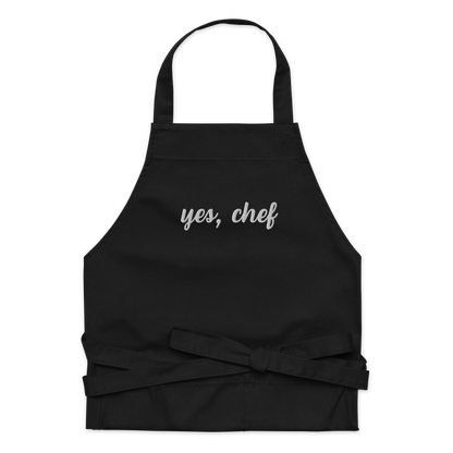 Yes, Chef Cursive Embroidered Organic Cotton Apron