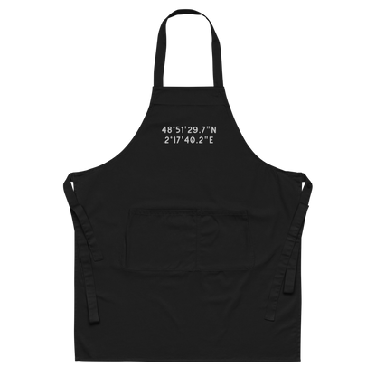 CUSTOM Location Coordinates Embroidered Organic Cotton Apron