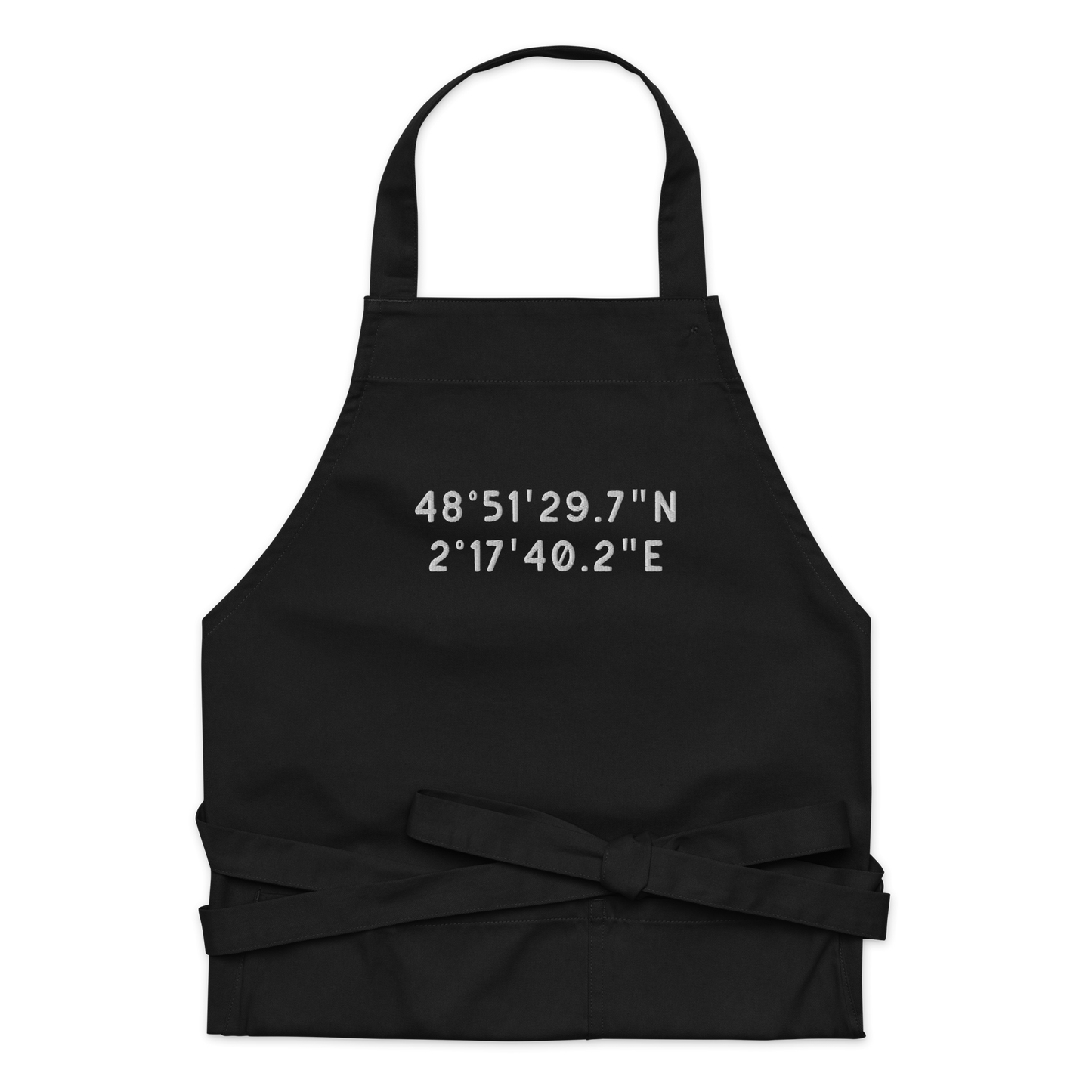 CUSTOM Location Coordinates Embroidered Organic Cotton Apron