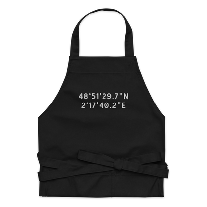 CUSTOM Location Coordinates Embroidered Organic Cotton Apron