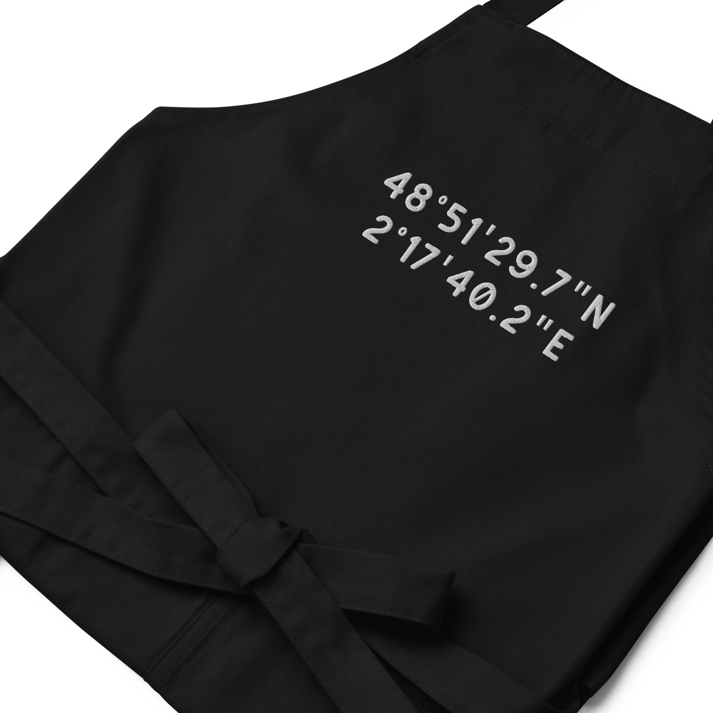 CUSTOM Location Coordinates Embroidered Organic Cotton Apron