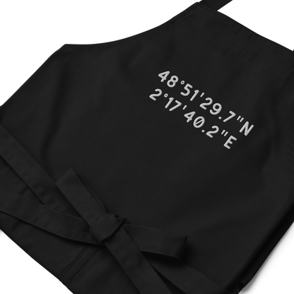 CUSTOM Location Coordinates Embroidered Organic Cotton Apron