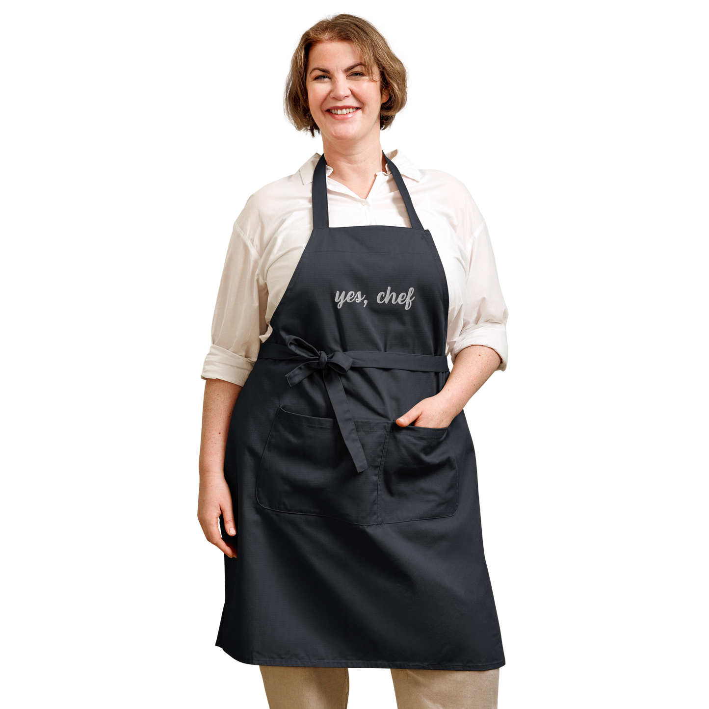 Yes, Chef Cursive Embroidered Organic Cotton Apron