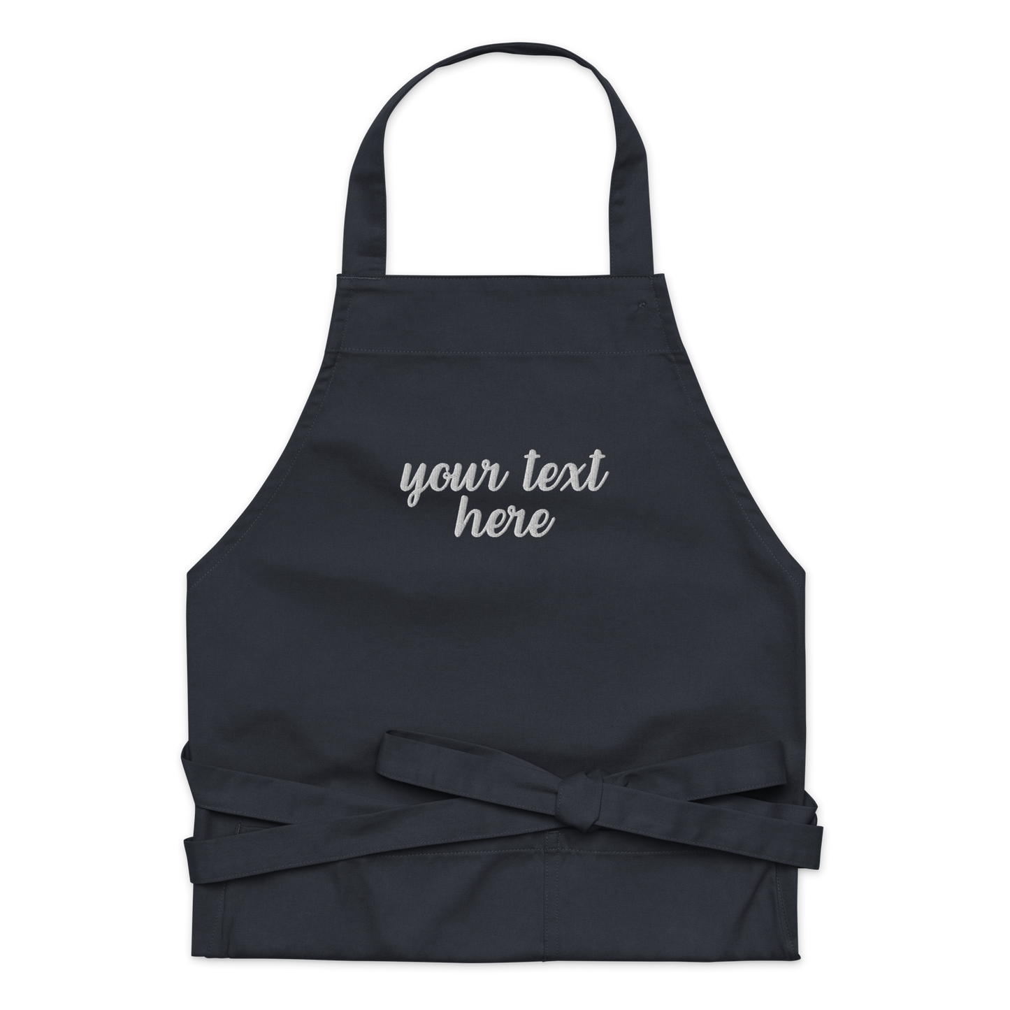 CUSTOM Your Text Cursive Embroidered Organic Cotton Apron