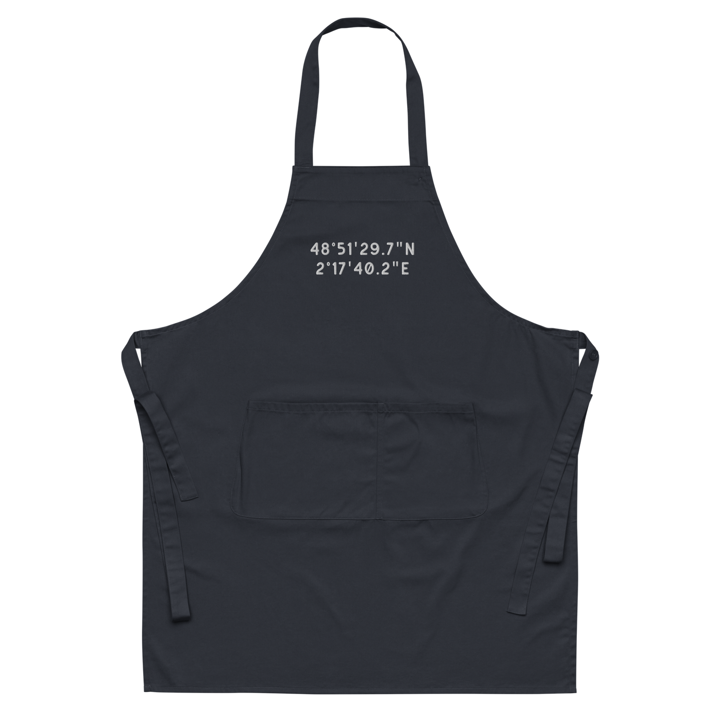 CUSTOM Location Coordinates Embroidered Organic Cotton Apron