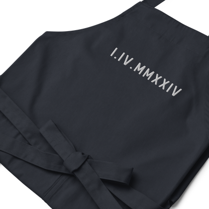 CUSTOM Roman Numerals Date Embroidered Organic Cotton Apron