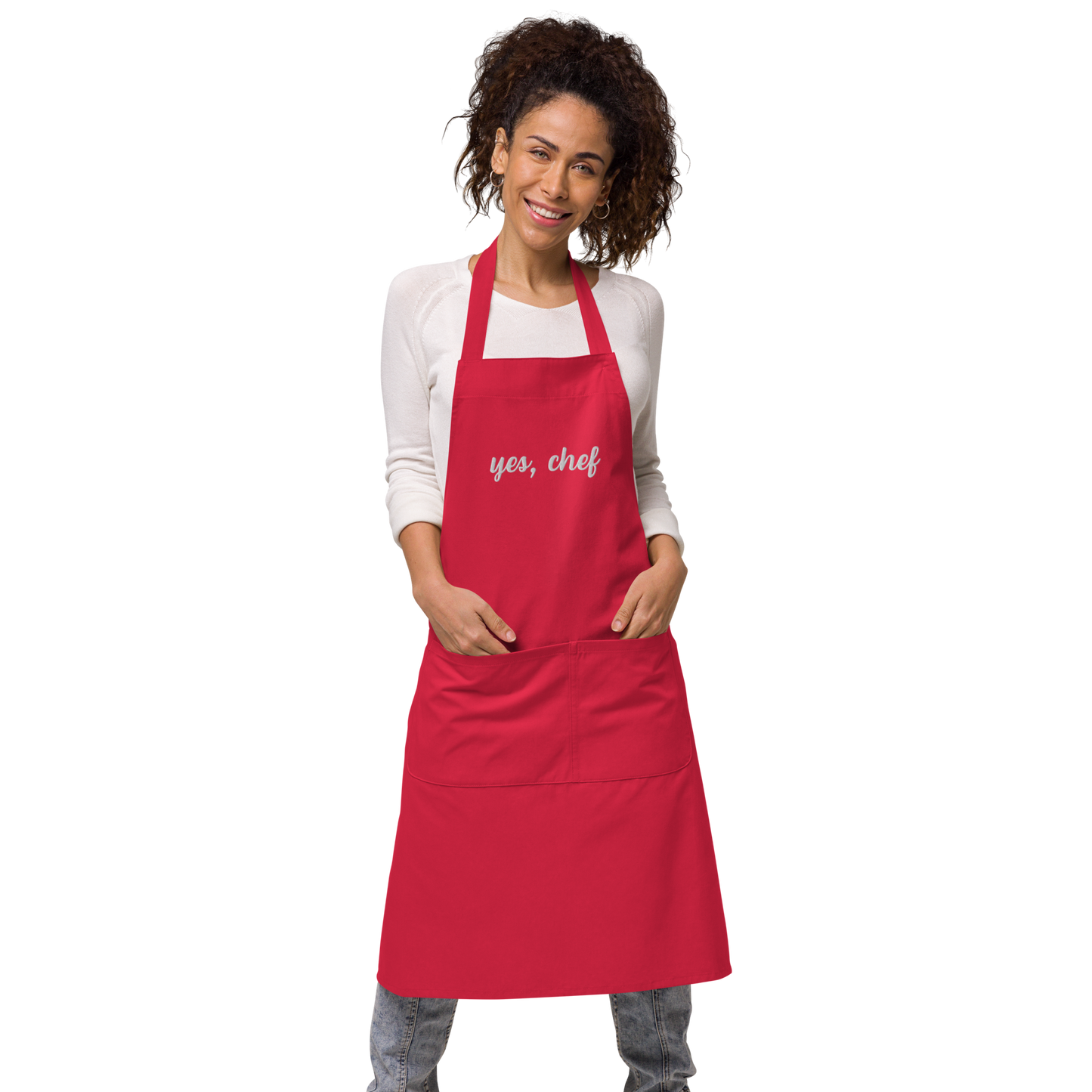 Yes, Chef Cursive Embroidered Organic Cotton Apron