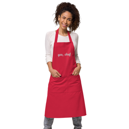 Yes, Chef Cursive Embroidered Organic Cotton Apron