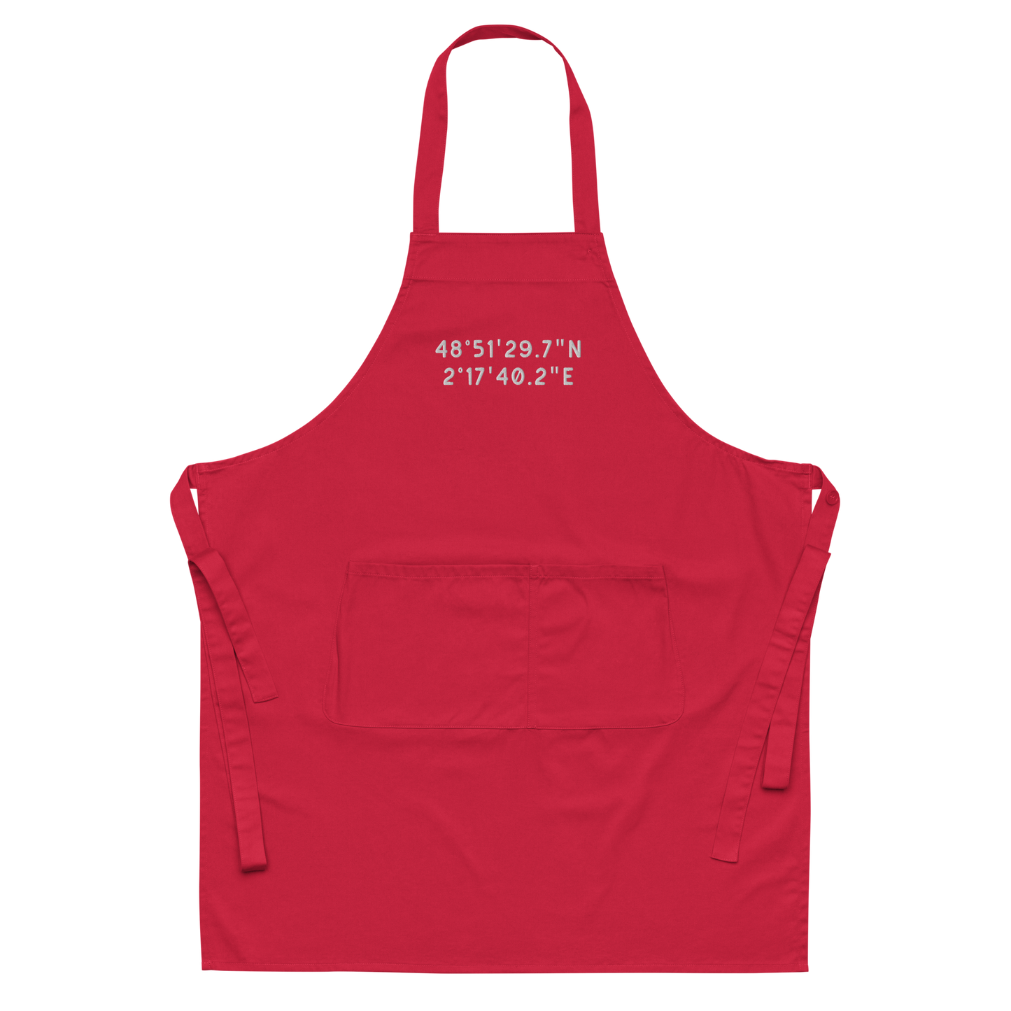 CUSTOM Location Coordinates Embroidered Organic Cotton Apron