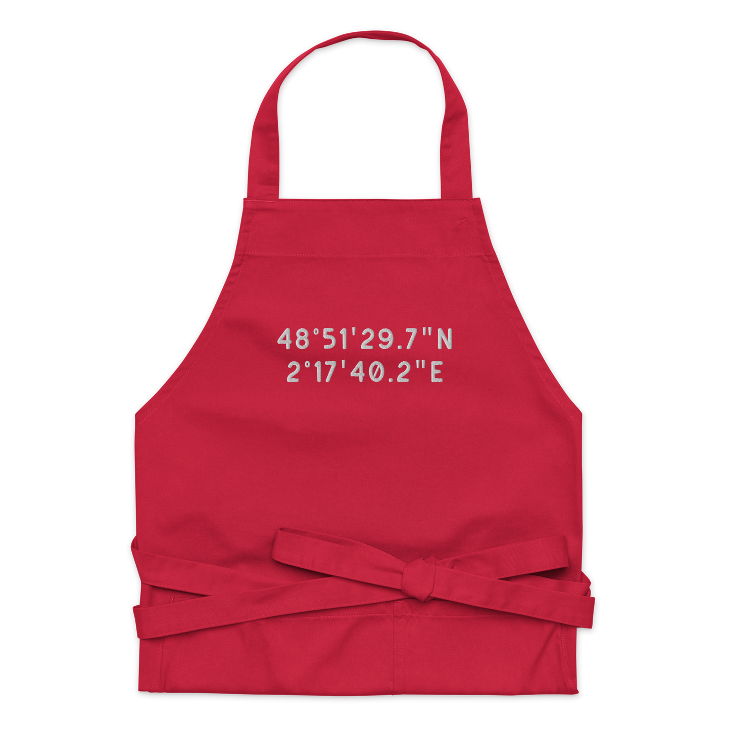 CUSTOM Location Coordinates Embroidered Organic Cotton Apron