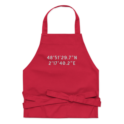 CUSTOM Location Coordinates Embroidered Organic Cotton Apron