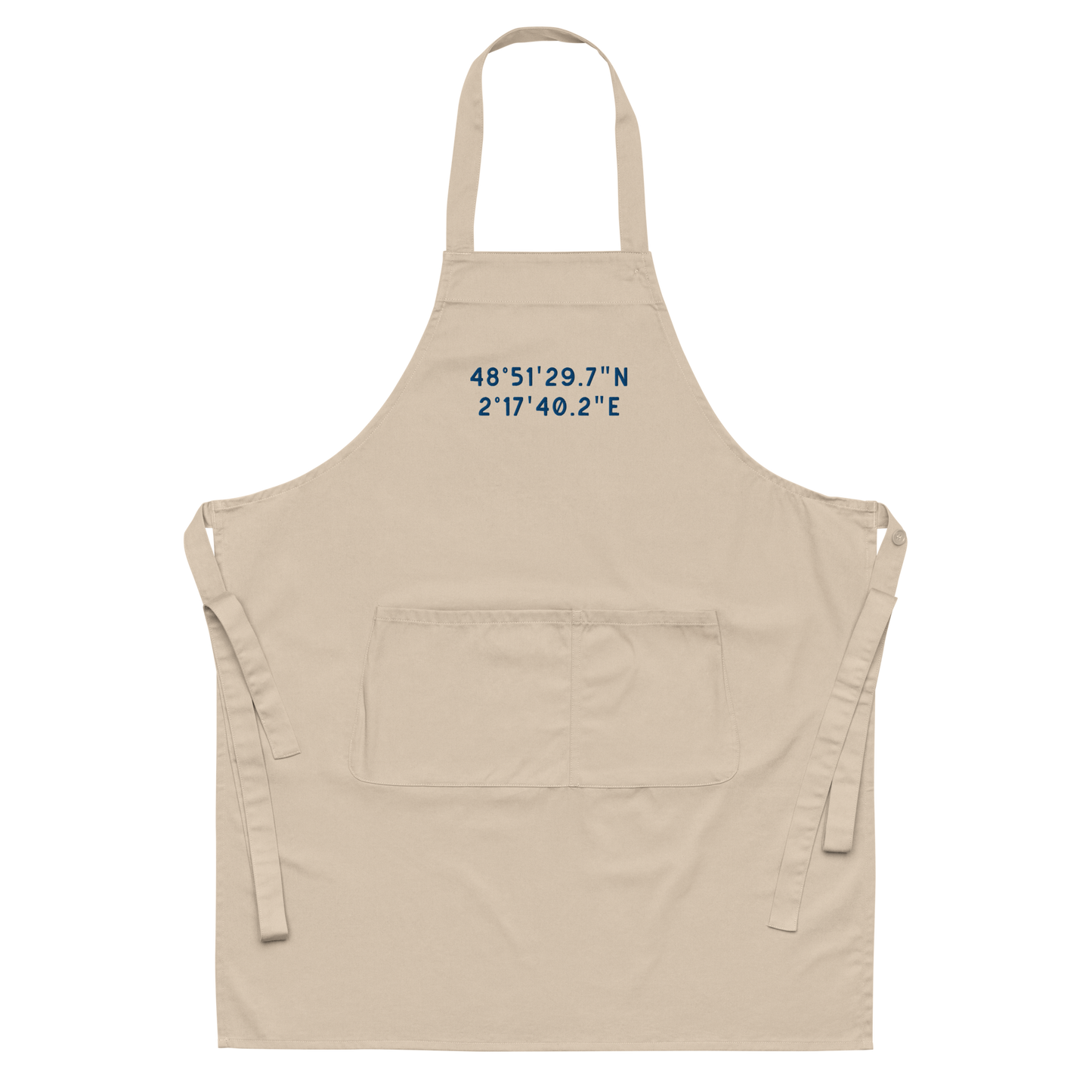 CUSTOM Location Coordinates Embroidered Organic Cotton Apron