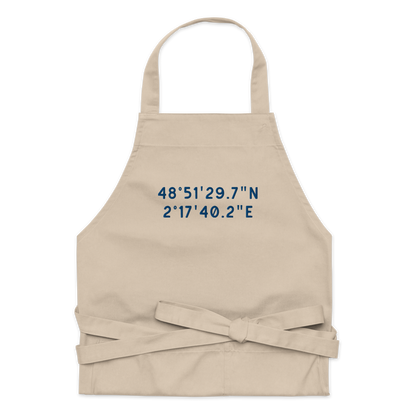 CUSTOM Location Coordinates Embroidered Organic Cotton Apron