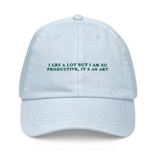 I Cry a Lot But I am so Productive, it's an Art Embroidered Pastel Baseball Cap