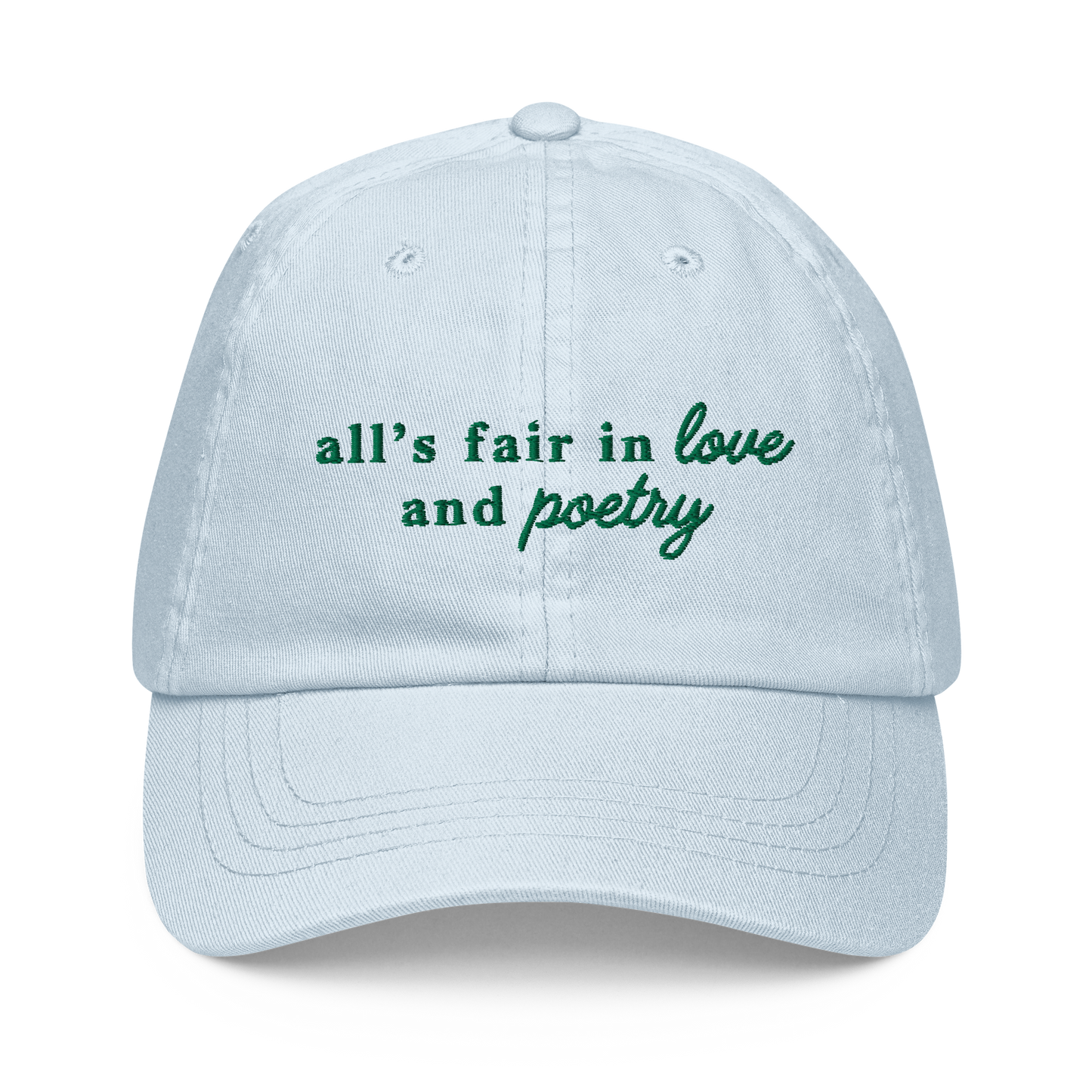 All's Fair In Love And Poetry Embroidered Pastel Baseball Cap