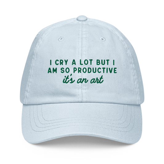 I Cry a Lot But I am so Productive, it's an Art Embroidered Pastel Baseball Cap