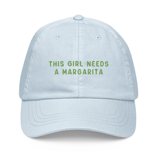 This Girl Needs A Margarita Embroidered Pastel Baseball Cap