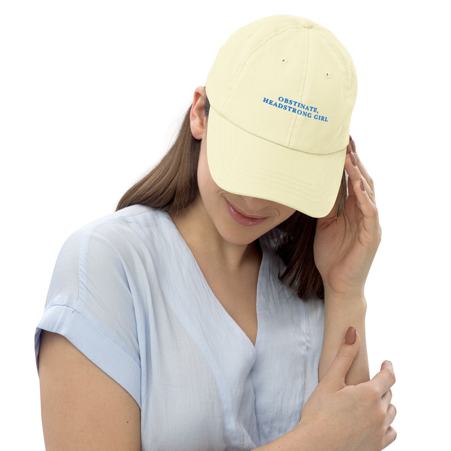 Obstinate Headstrong Girl Jane Austen Embroidered Pastel Baseball Cap