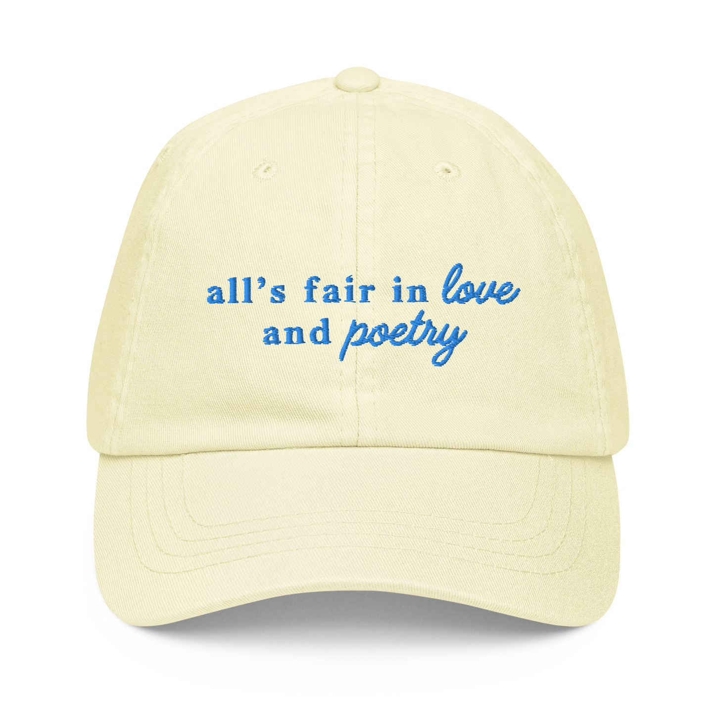 All's Fair In Love And Poetry Embroidered Pastel Baseball Cap