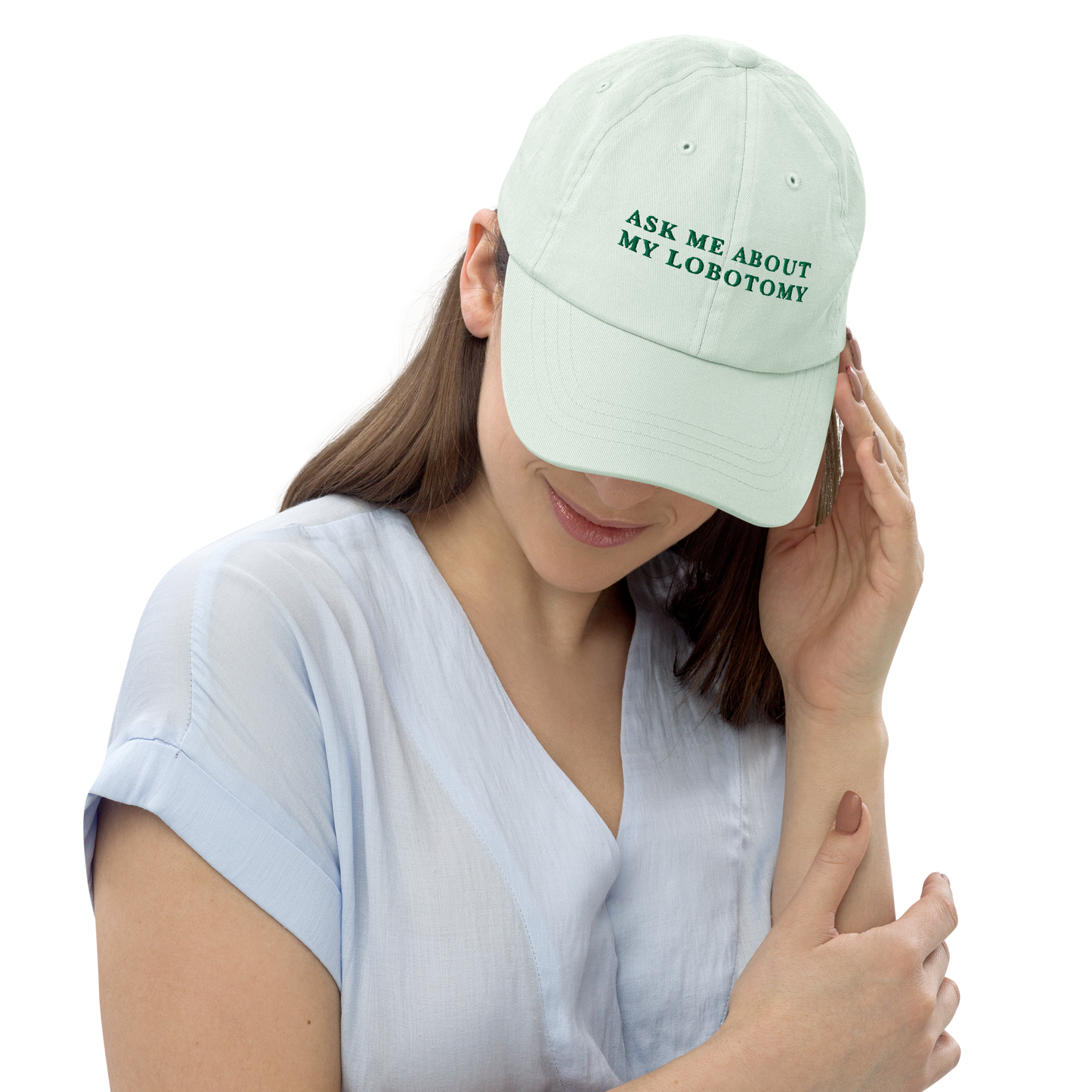 Ask Me About My Lobotomy Embroidered Pastel Baseball Cap