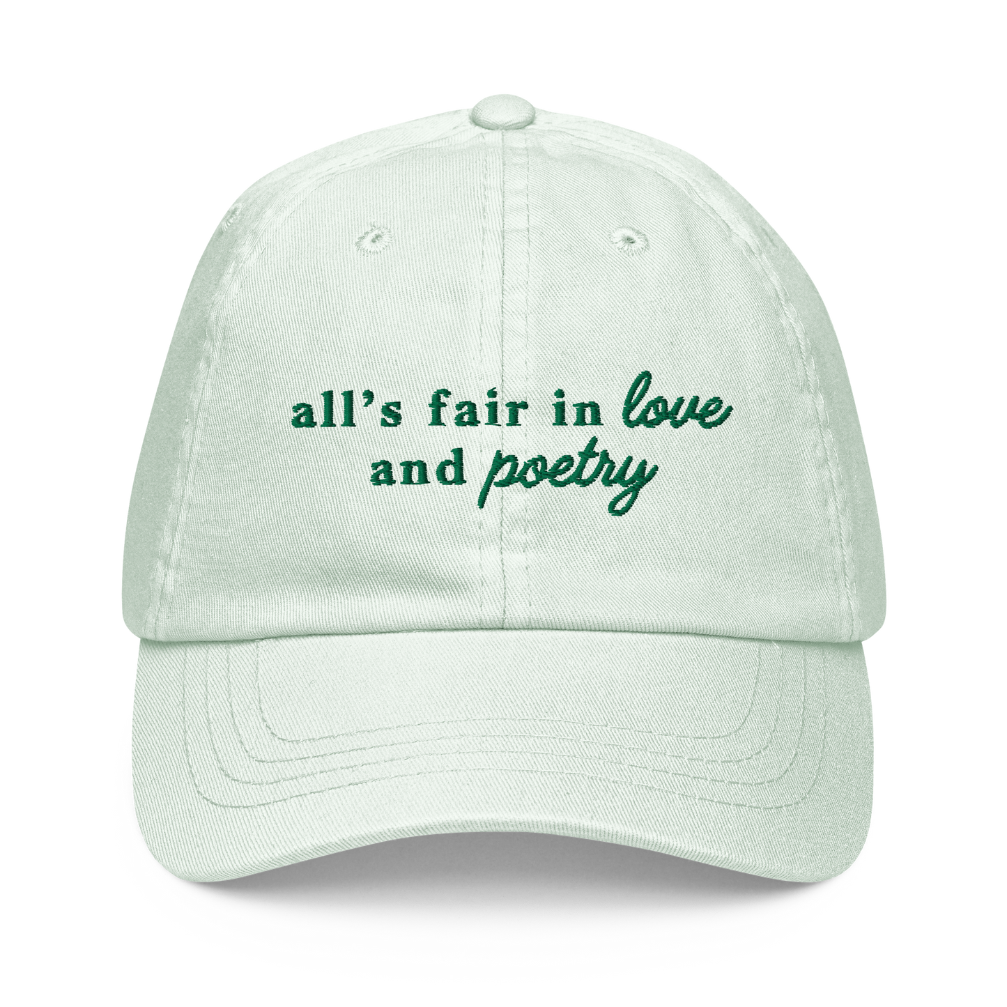 All's Fair In Love And Poetry Embroidered Pastel Baseball Cap