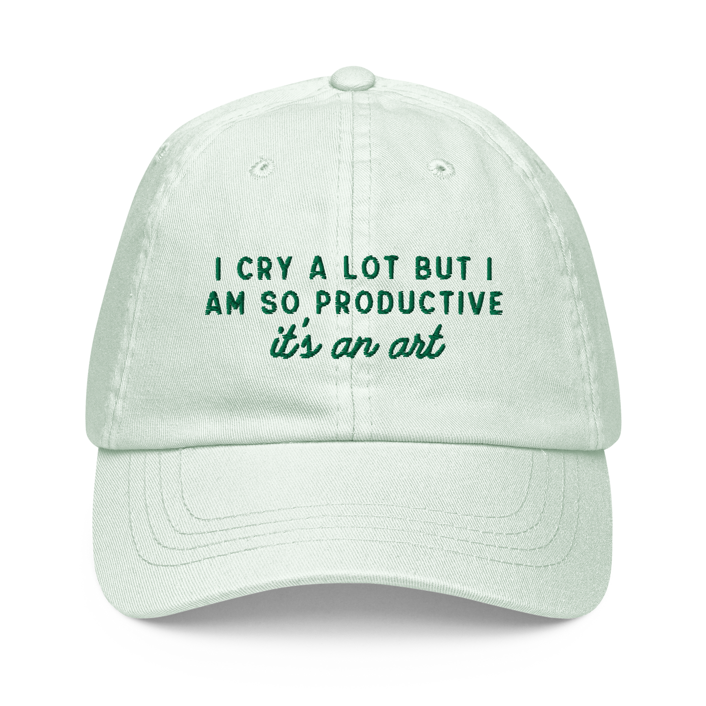 I Cry a Lot But I am so Productive, it's an Art Embroidered Pastel Baseball Cap