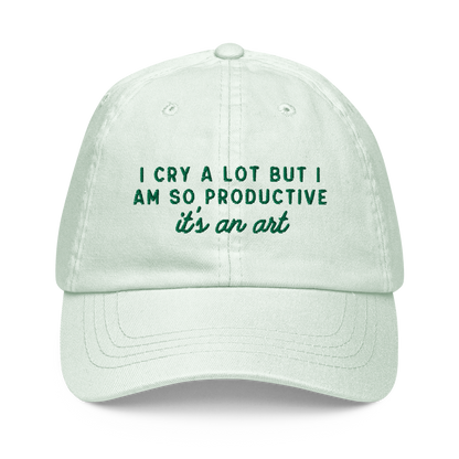 I Cry a Lot But I am so Productive, it's an Art Embroidered Pastel Baseball Cap