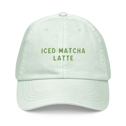 Iced Matcha Latte Embroidered Pastel Baseball Cap