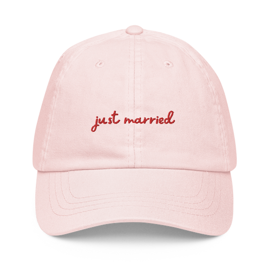 Just Married Newlywed Embroidered Pastel Baseball Cap