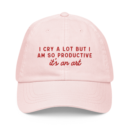 I Cry a Lot But I am so Productive, it's an Art Embroidered Pastel Baseball Cap