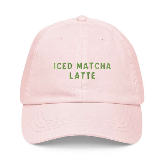 Iced Matcha Latte Embroidered Pastel Baseball Cap