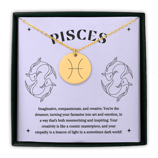 Pisces Symbol Zodiac Coin Necklace