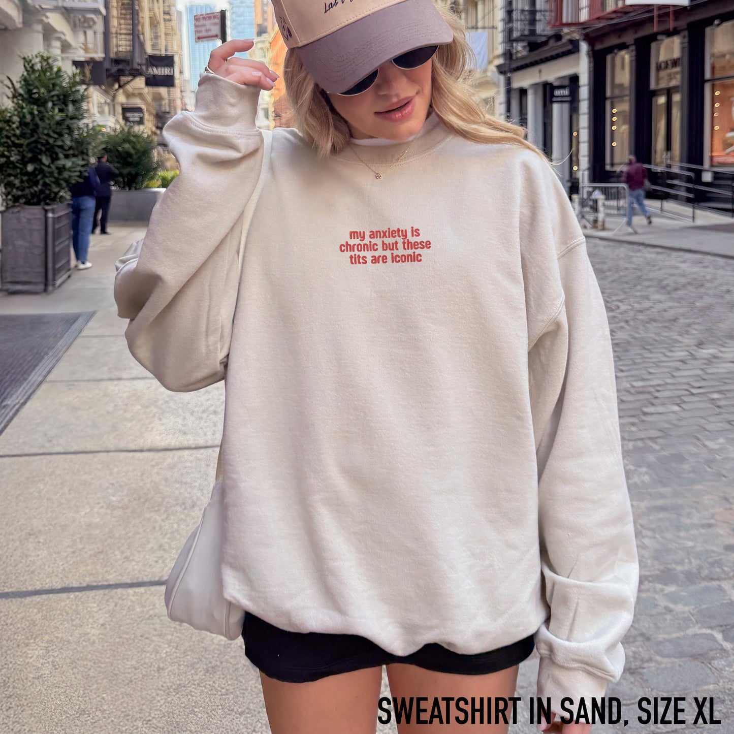 Anxiety Chronic Tits Iconic Embroidered Sweatshirt