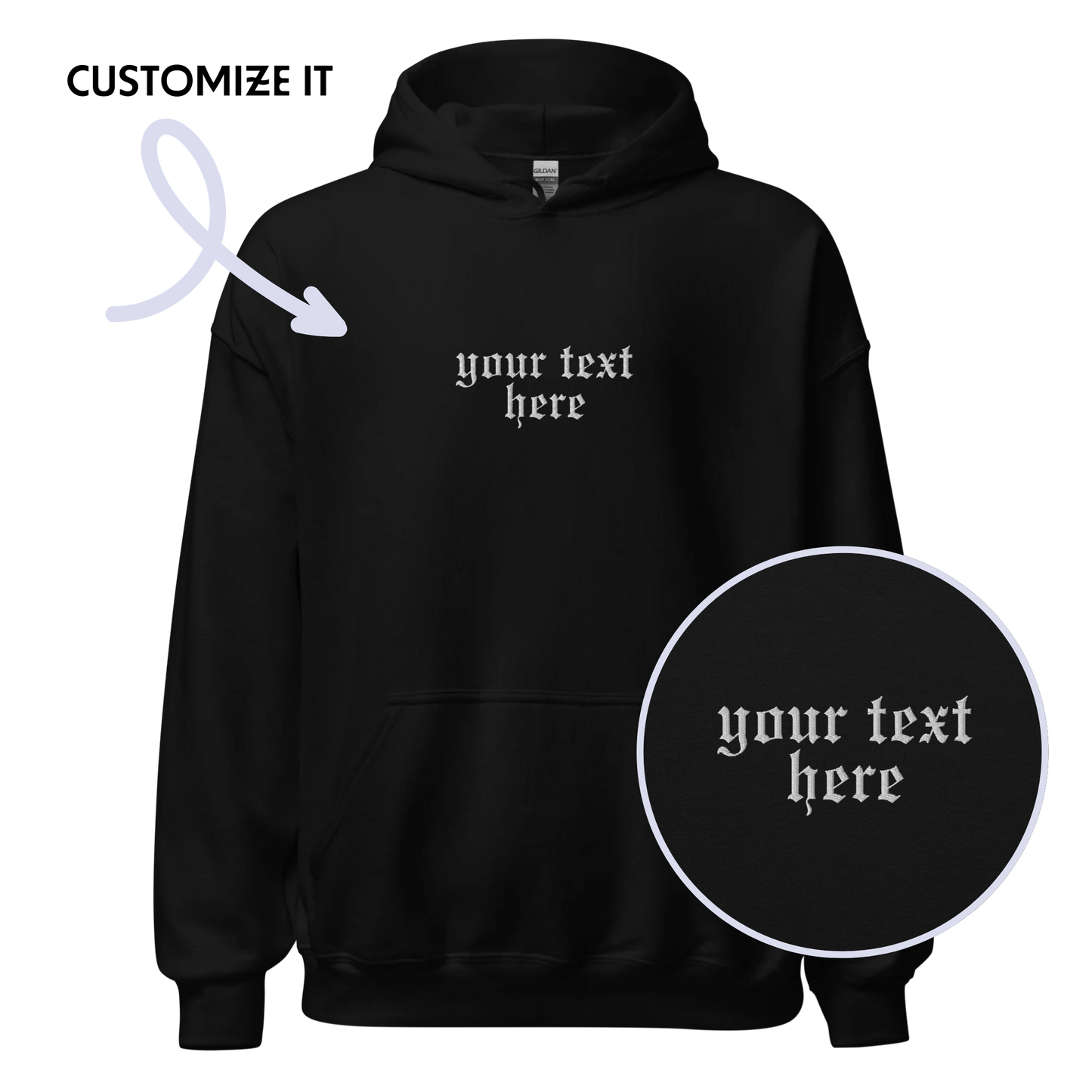 CUSTOM Your Text Gothic Embroidered Hoodie